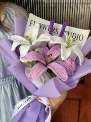 Handmade Crochet Elegant Purple Lily Lavender Bouquet