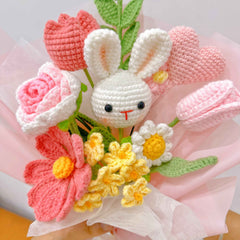 Handmade Crochet Red Perky Bunny Mixed Bouquet