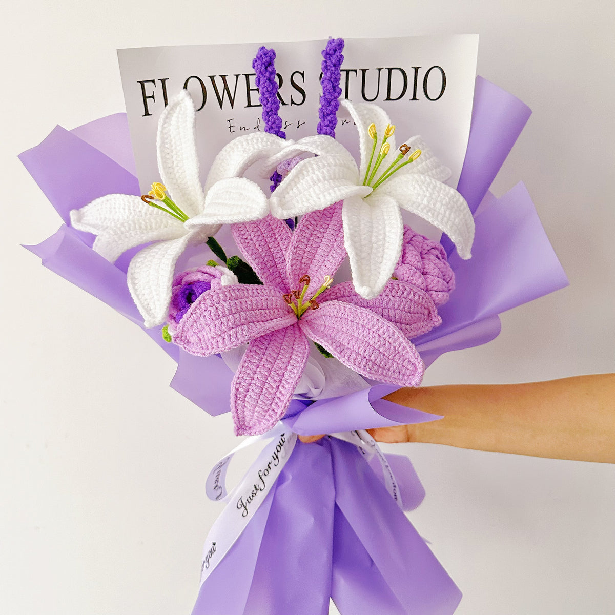 Handmade Crochet Elegant Purple Lily Lavender Bouquet