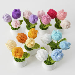 Gradient colour tulips handmade crochet potted plant car ornament mother's day graduation season gift