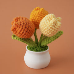 Gradient colour tulips handmade crochet potted plant car ornament mother's day graduation season gift